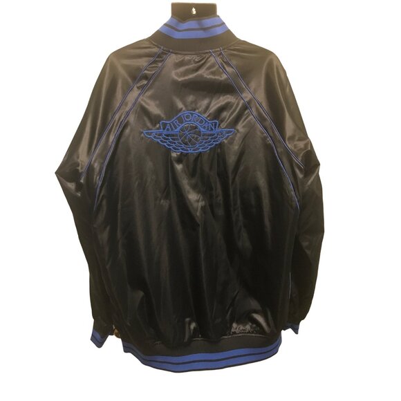 Air Jordan 1 Wings Retro Royal Authentic Black Satin Jacket - Picture 1 of 9